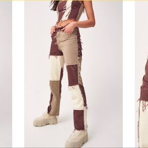 Jaded London Brown Patchwork Denim Boyfriend Jeans